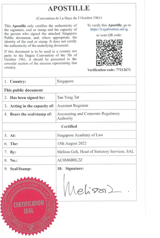 Apostille from Singapore