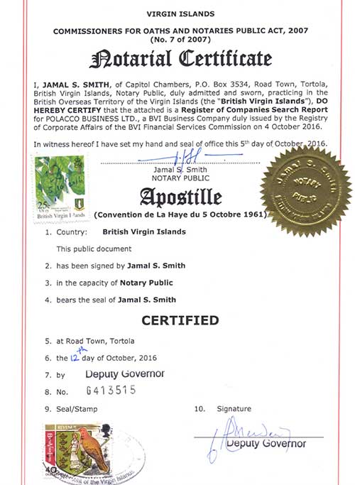 Apostille from the BVI