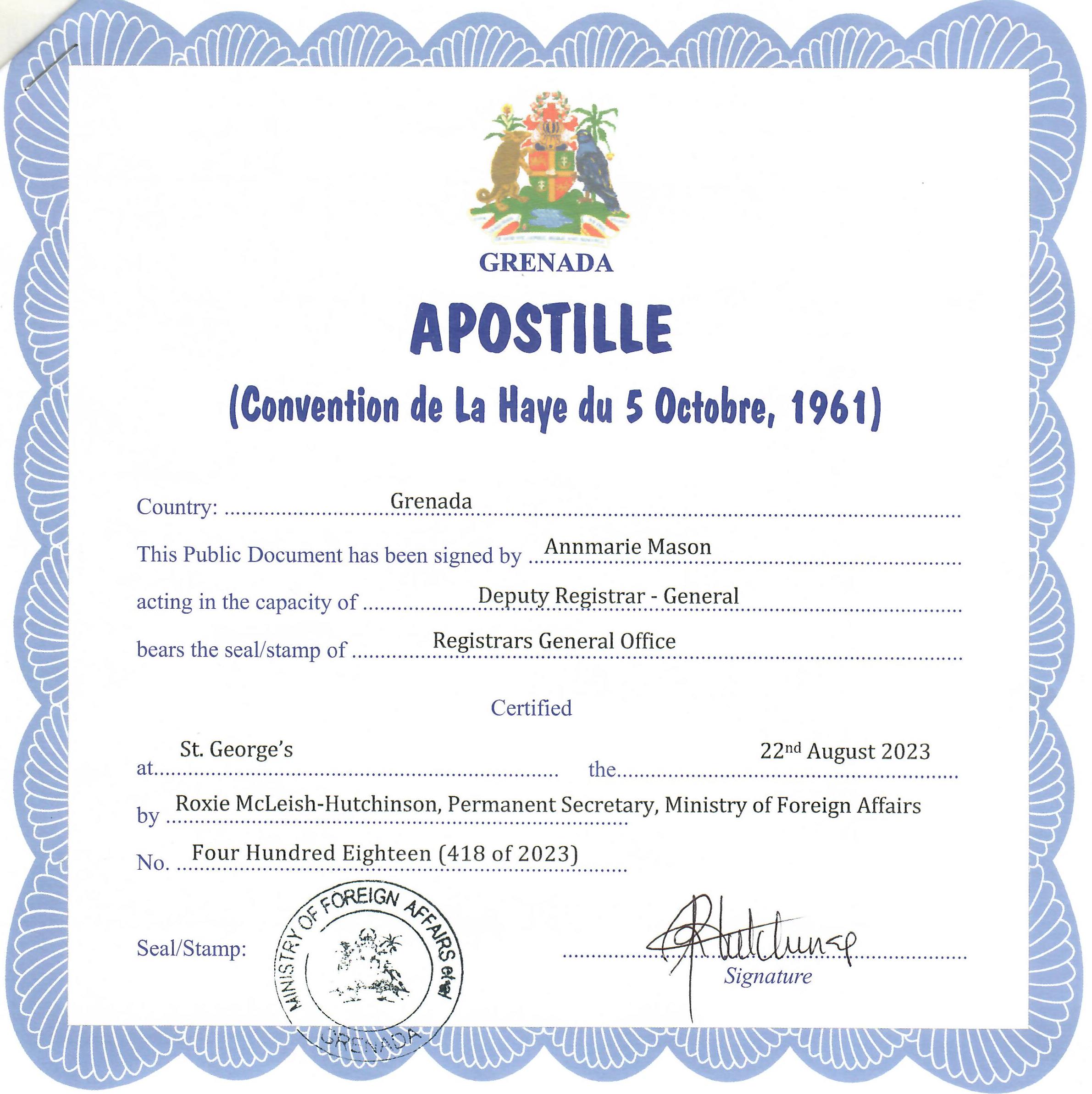 Apostille from Grenada