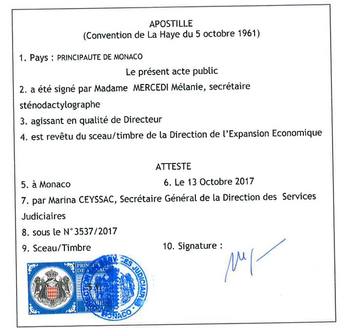 Apostilla y legalización consular de documentos en Mónaco