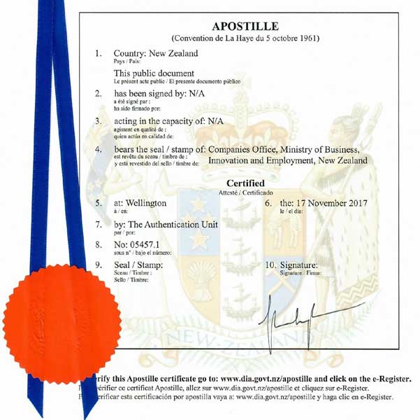 Apostille from New Zealand