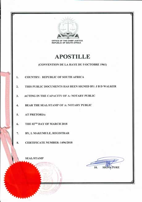 Apostille from South Africa