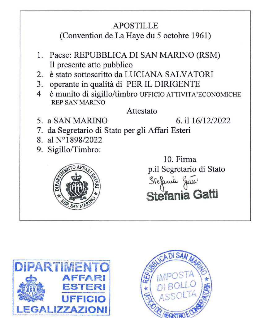 Apostilla y legalización consular de documentos en San Marino
