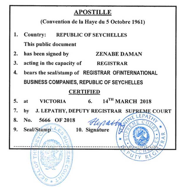 Apostille from the Seychelles