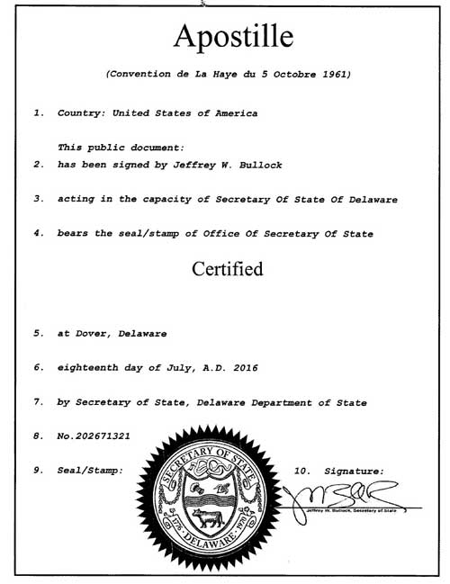 Apostille from the United States of America