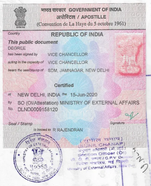 Apostille from India