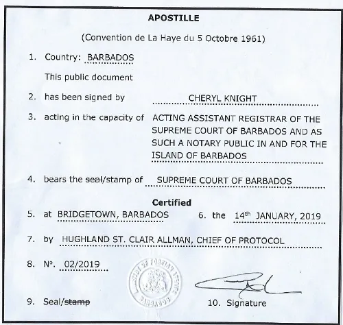 Apostilla en Barbados Apostille from Barbados