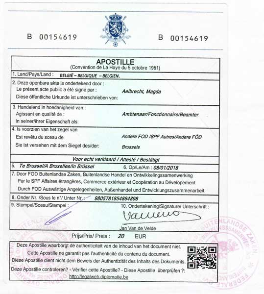 Apostilla y legalización consular de documentos en Bélgica