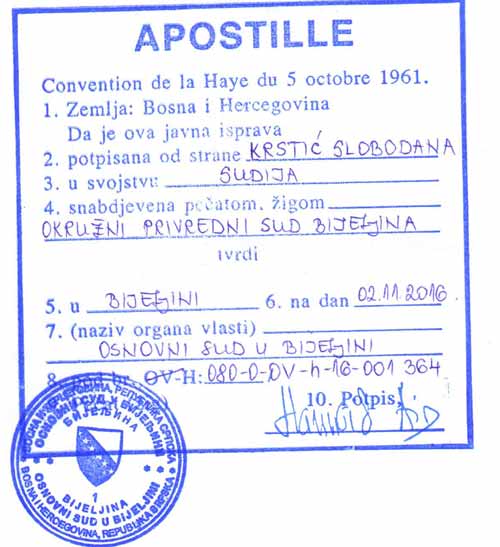 Apostilla y legalización consular de documentos en Bosnia y Herzegovina