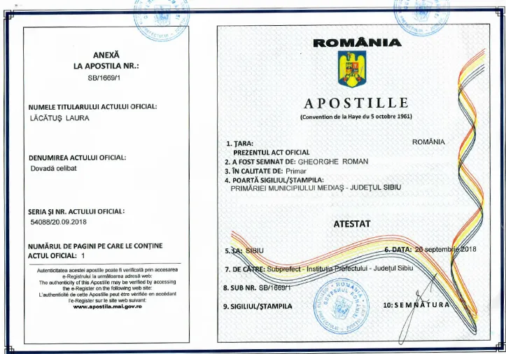 Apostilla y legalización consular de documentos en Rumanía