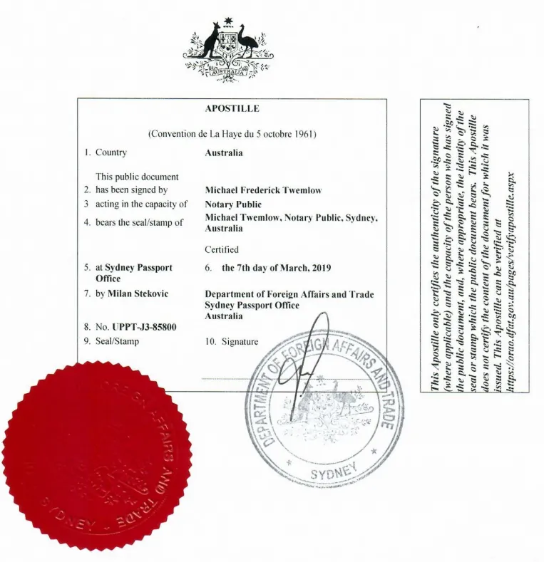Apostilla en Australia Апостиль в Австралии