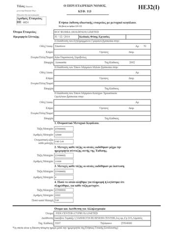 Annual Return from commercial register of Cyprus