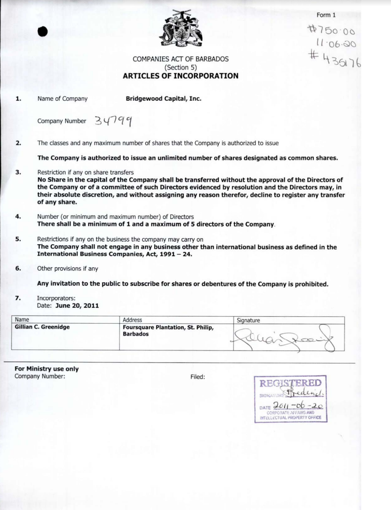 Atricles of Incorporation from Barbados