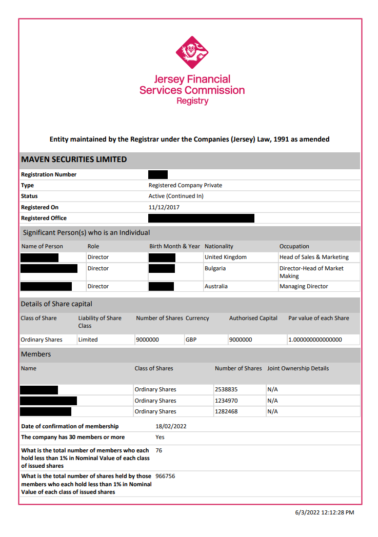 Company Search Report from commercial register of Jersey