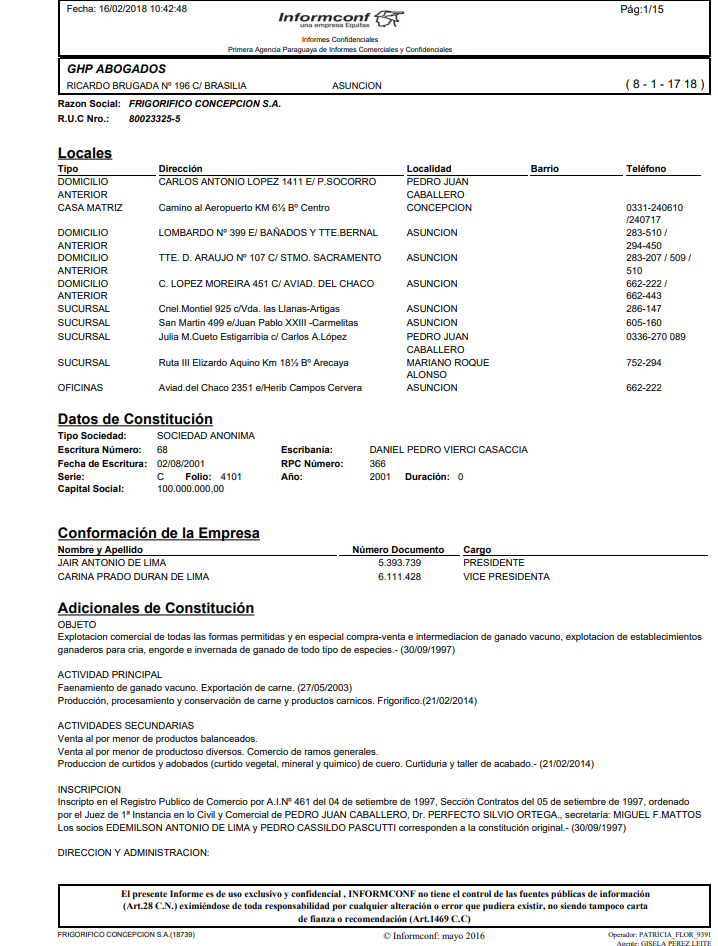  Extracts from commercial register of Paraguay