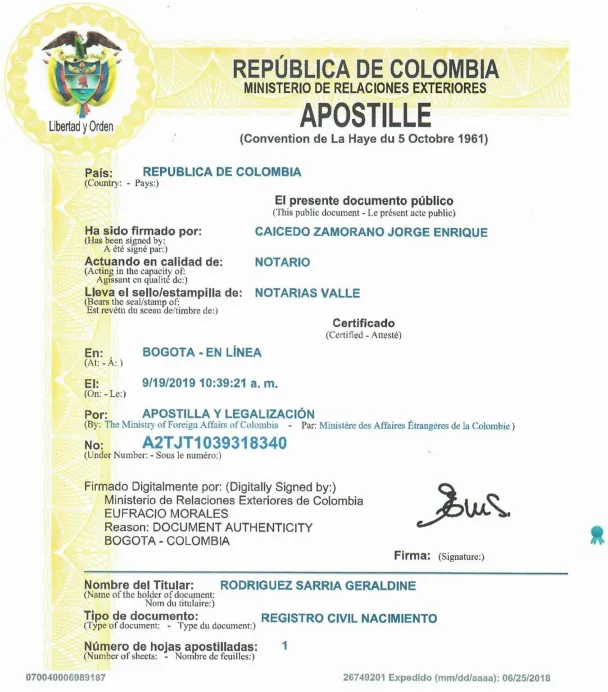 Apostilla en Colombia Апостиль в Колумбии