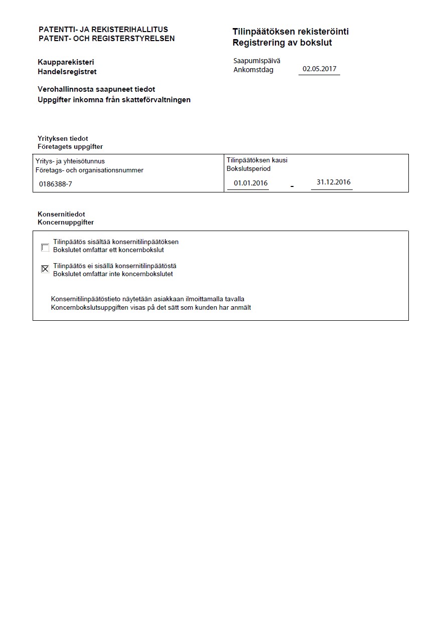 Annual financial statement from commercial register of Finland