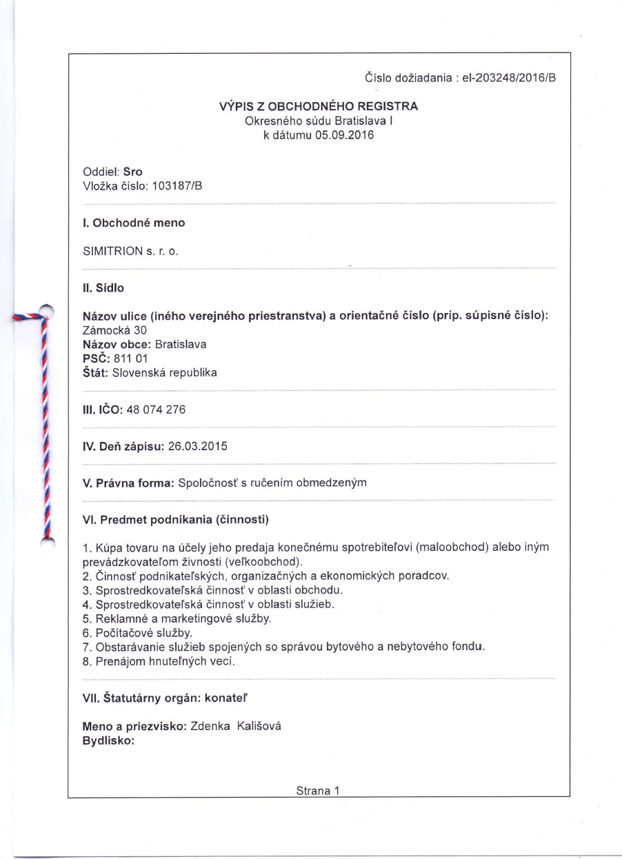 Current extracts from commercial register of Slovakia