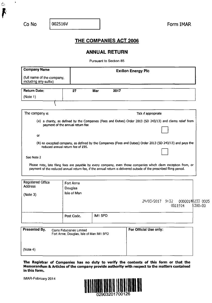 Annual return from commercial register of Isle of Man