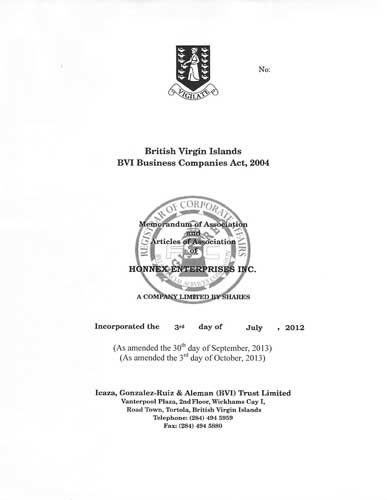 Memorandum and/or Articles of Association from the commercial register of the British Virgin Islands